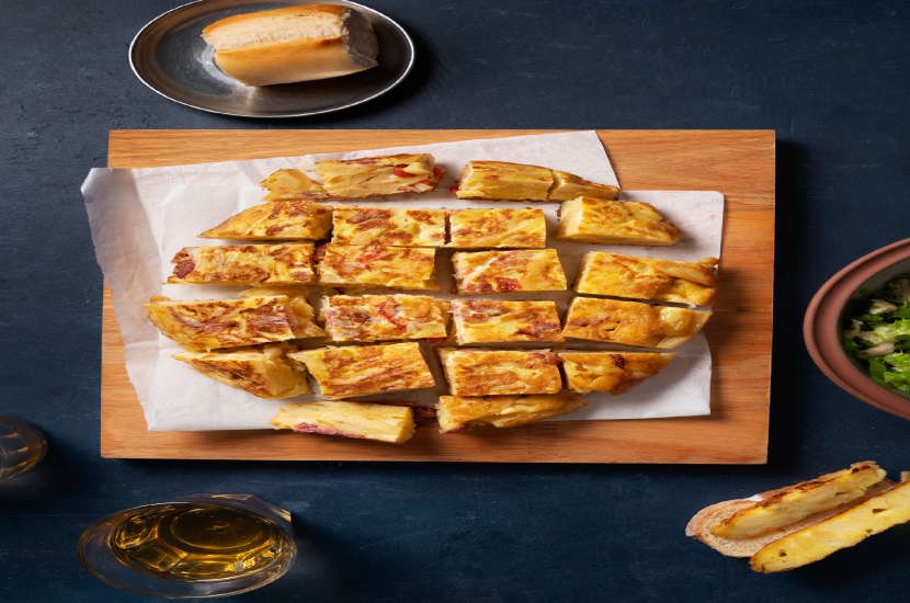top view delicious spanish tortilla still life 2
